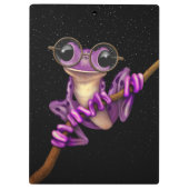 Niedlicher lila Baum-Frosch mit Augen-Gläsern mit Klemmbrett (Rückseite)