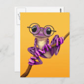 Niedlicher Lila Baumfrosch mit Augenbrille auf Gel Postkarte (Vorne/Hinten)