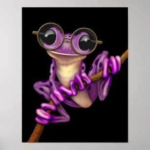 Niedlicher Lila Baumfrosch mit Augenbrille auf Sch Poster