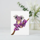 Niedlicher Lila Baumfrosch mit Augenbrille auf Wei Postkarte (Stehend Vorderseite)