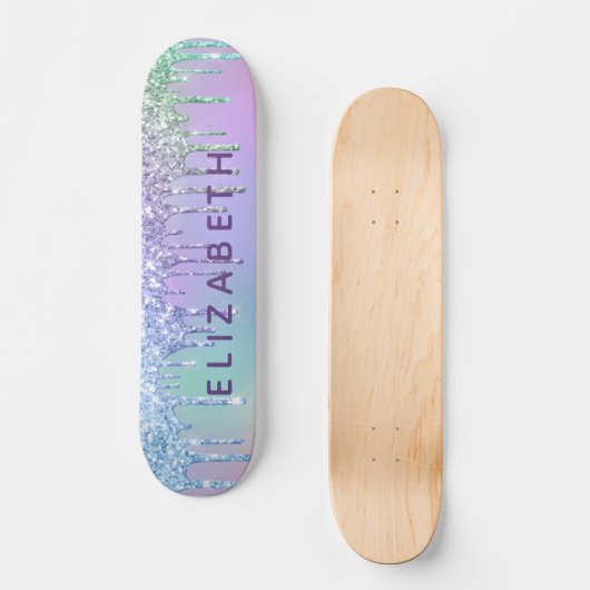 Niedlicher Lila Blauer Glitzer Personalisiert Skateboard (Vorderseite)