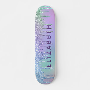 Niedlicher Lila Blauer Glitzer Personalisiert Skateboard