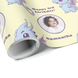 Niedlicher Lila Blue Chibi Dragon - Benutzerdefini Geschenkpapier