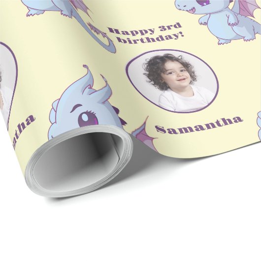 Niedlicher Lila Blue Chibi Dragon - Benutzerdefini Geschenkpapier (Rolleneckpunkt)