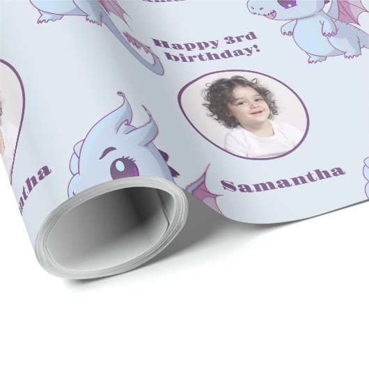 Niedlicher Lila Blue Chibi Dragon - Benutzerdefini Geschenkpapier (Rolleneckpunkt)