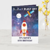 Niedlicher Lila Blue Space Rocket Moon 8. Geburtst Karte (Gelbe Blume)