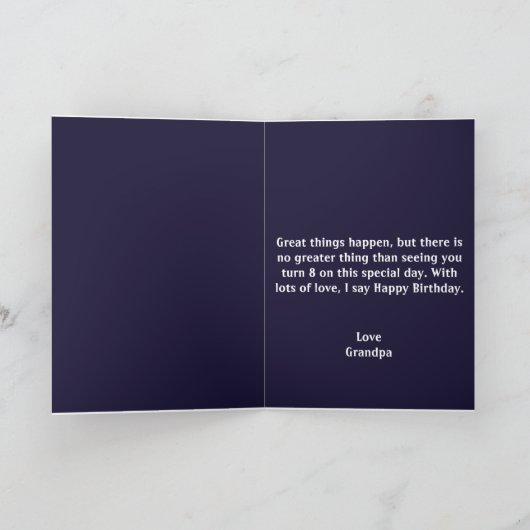 Niedlicher Lila Blue Space Rocket Stars 8. Geburts Karte (Innenseite)