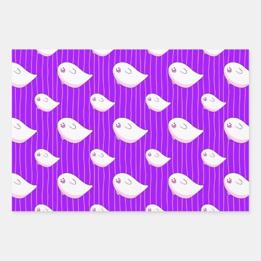 Niedlicher Lila Boo Ghost Halloween Trick oder Tre Geschenkpapier Set (Vorderseite)