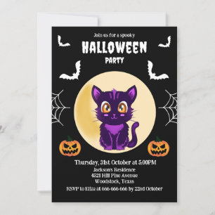 Niedlicher Lila Cartoon Katzenkinder Halloween-Par Einladung