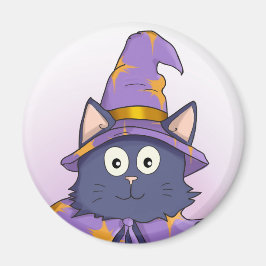 Niedlicher Lila Cartoon Wizard Kitty Magnet