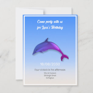 Niedlicher lila Delfin - Geburtstagsparty Einladung