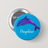 Niedlicher lila Delphin in himmelblau - Name hinzu Button (Vorne & Hinten)