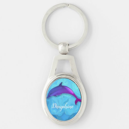 Niedlicher lila Delphin in Wasser - Name hinzufüge Schlüsselanhänger (Vorderseite)