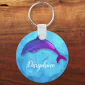Niedlicher lila Delphin in Wasser - Name hinzufüge Schlüsselanhänger (Vorderseite)