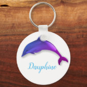 Niedlicher lila Delphin in weiß - Name hinzufügen Schlüsselanhänger (Vorderseite)