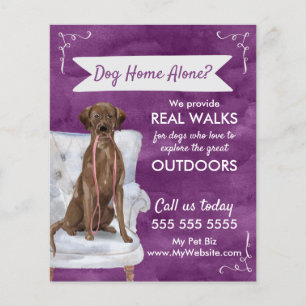 Niedlicher Lila Dog Walker Flyer mit Wirbel Banner