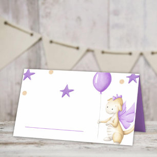 Niedlicher Lila Drache mit Ballon-Party Platzkarte