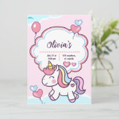 Niedlicher Lila Einhorn-Kindergeburtstag Einladung (Stehend Vorderseite)