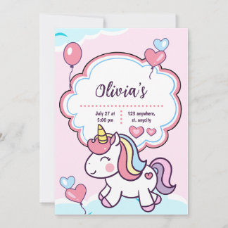Niedlicher Lila Einhorn-Kindergeburtstag Einladung