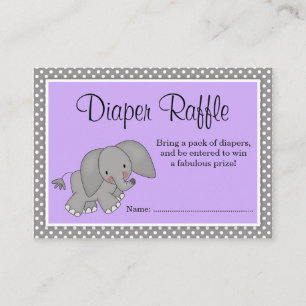 Niedlicher lila Elefant-Baby-Duschen-WindelRaffle Begleitkarte