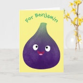 Niedlicher, lila Feigenfrucht-Cartoon Karte (Gelbe Blume)