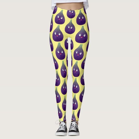 Niedlicher, lila Feigenfrucht-Cartoon Leggings (Vorderseite)