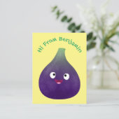 Niedlicher, lila Feigenfrucht-Cartoon Postkarte (Stehend Vorderseite)