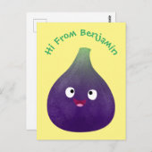 Niedlicher, lila Feigenfrucht-Cartoon Postkarte (Vorne/Hinten)