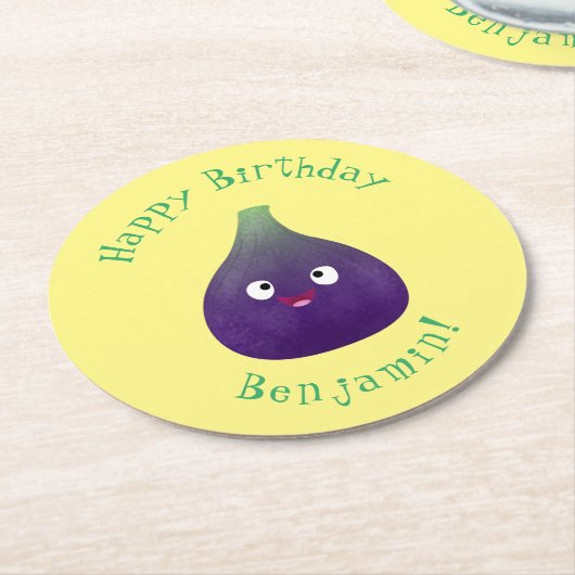 Niedlicher, lila Feigenfrucht-Cartoon Runder Pappuntersetzer (Angewinkelt)