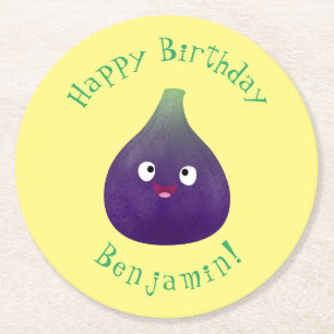 Niedlicher, lila Feigenfrucht-Cartoon Runder Pappuntersetzer