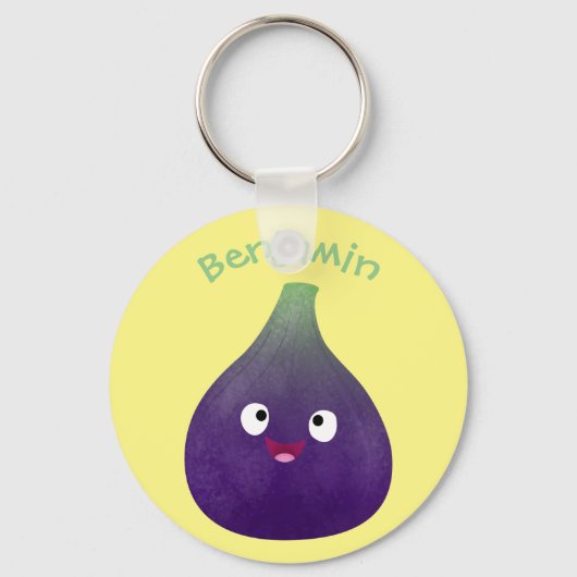 Niedlicher, lila Feigenfrucht-Cartoon Schlüsselanhänger (Vorderseite)
