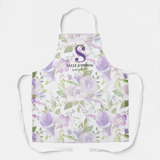 Niedlicher Lila Floralname Anfangsname Schürze (Vorderseite)