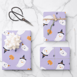 Niedlicher Lila Geist und Pumpkin Geschenkpapier Set