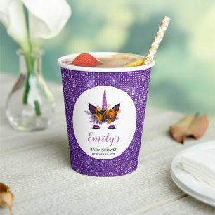 Niedlicher Lila Glitzer Unicorn Girls Fall Kinderd Pappbecher