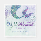 Niedlicher Lila Grüner Glitzer Mermaid Birthday Serviette (Vorderseite)