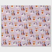 Niedlicher Lila Halloween-Katzen-Hund im Kostümmus Geschenkpapier (Flach)