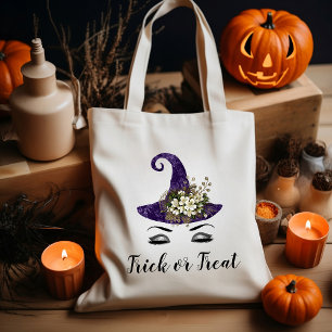 Niedlicher Lila Hexenhuttrick oder Treat Tragetasche