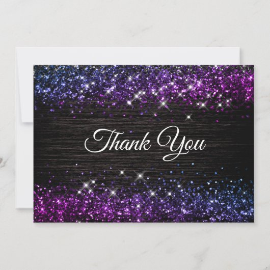Niedlicher lila Imitat Glitzer Dankeskarte (Vorderseite)