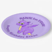 Niedlicher Lila Kinderdrache Pappteller (Schrägansicht)