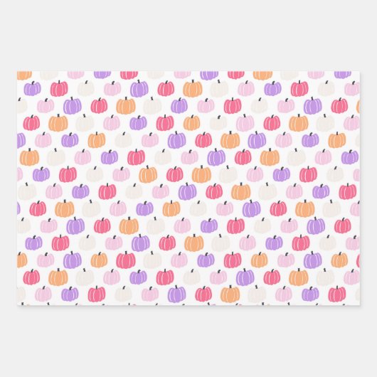 Niedlicher lila Kürbis und Gespenst Halloween Geschenkpapier Set (Vorderseite)