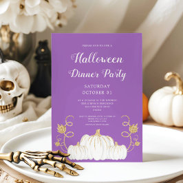 Niedlicher Lila Kürbiskürbis Halloween Abendessen Einladung