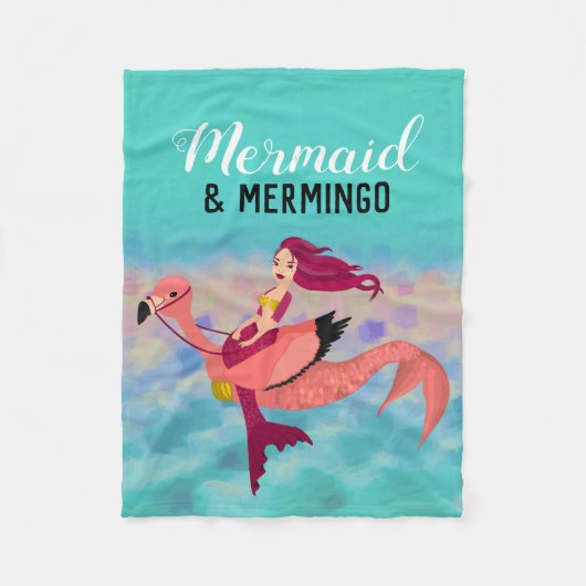 Niedlicher Lila Meerjungfrau Rosa Flamingo Fleecedecke (Vorderseite)