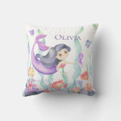 Niedlicher Lila Mermaid Name Watercolor Ocean Fish Kissen (Rückseite)