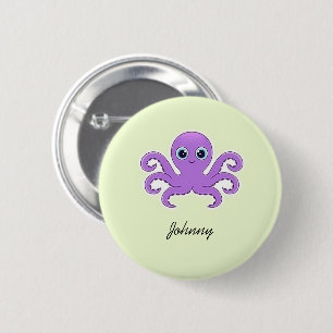 Niedlicher lila Oktopus grün Button