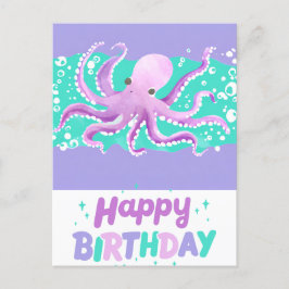 Niedlicher Lila Oktopus Hellblume Geburtstag Postkarte
