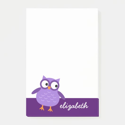 Niedlicher Lila Owl Individuelle Name für ihre A37 Post-it Klebezettel (Vorderseite)