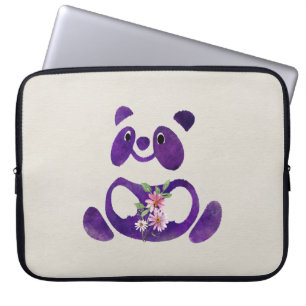 Niedlicher lila Panda-Bär mit Blumen Laptopschutzhülle