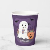 Niedlicher Lila Papiercup mit Halloween-Geist Pappbecher (Rückseite)