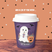 Niedlicher Lila Papiercup mit Halloween-Geist Pappbecher