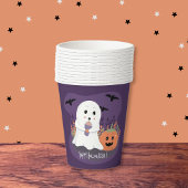 Niedlicher Lila Papiercup mit Halloween-Geist Pappbecher